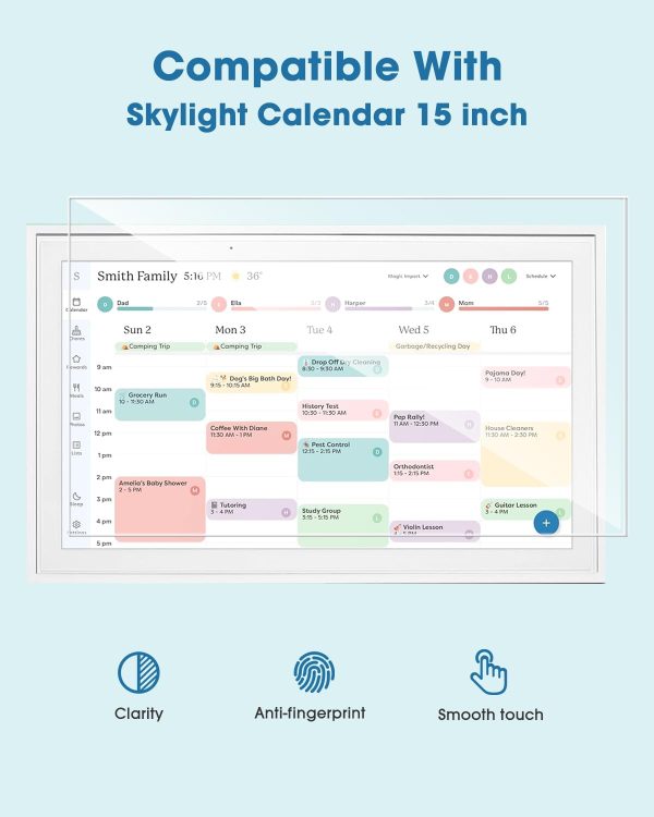 2 Pcs Tempered Glass Screen Protector for Skylight Calendar 15 Inch - High strength 9H Hardness Tempered Glass - HD Clear, Anti-Scratch - Image 2