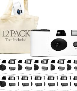 White Disposable Cameras for Wedding (12 Pack) – Deluxe Disposable Camera Bulk Set Perfect for Weddings! – Includes Carrying Tote & Development Discount – USA-Made Film, 27 Photos