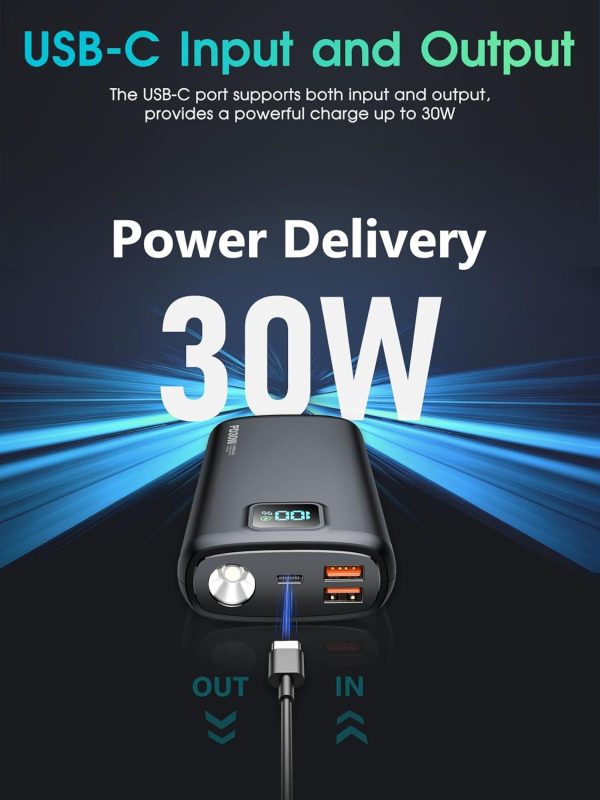 Portable-Charger-Power-Bank - 40000mAh Power Bank PD 30W and QC 4.0 Quick Charging Built-in Bright flashlight LED Display 2 USB 1Type-C Output for Most Electronic Devices on The Market(Carbon Black) - Image 3