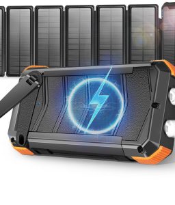 Solar Charger with 7 Panels, Portable Solar Power Bank, 15W Fast Charging Hand Crank Generator Built-in Lighter & Dual Flashlights