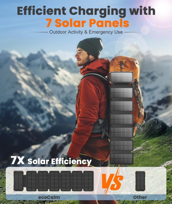Solar Charger with 7 Panels, Portable Solar Power Bank, 15W Fast Charging Hand Crank Generator Built-in Lighter & Dual Flashlights - Image 2