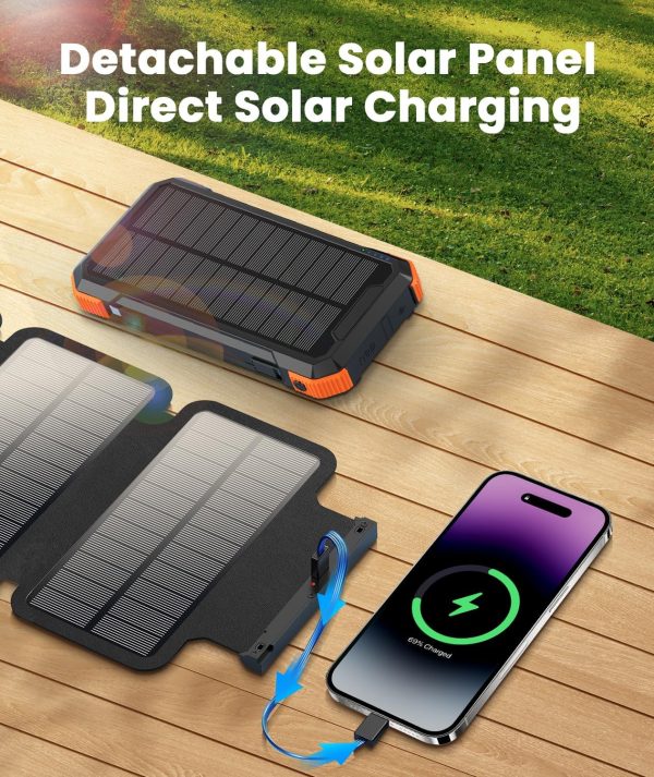 Solar Charger with 7 Panels, Portable Solar Power Bank, 15W Fast Charging Hand Crank Generator Built-in Lighter & Dual Flashlights - Image 3