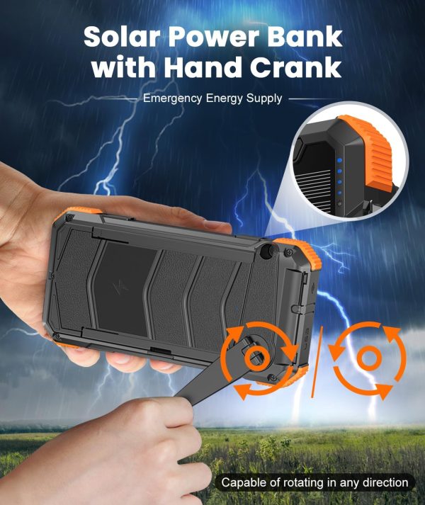 Solar Charger with 7 Panels, Portable Solar Power Bank, 15W Fast Charging Hand Crank Generator Built-in Lighter & Dual Flashlights - Image 5