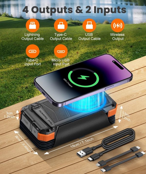 Solar Charger with 7 Panels, Portable Solar Power Bank, 15W Fast Charging Hand Crank Generator Built-in Lighter & Dual Flashlights - Image 6