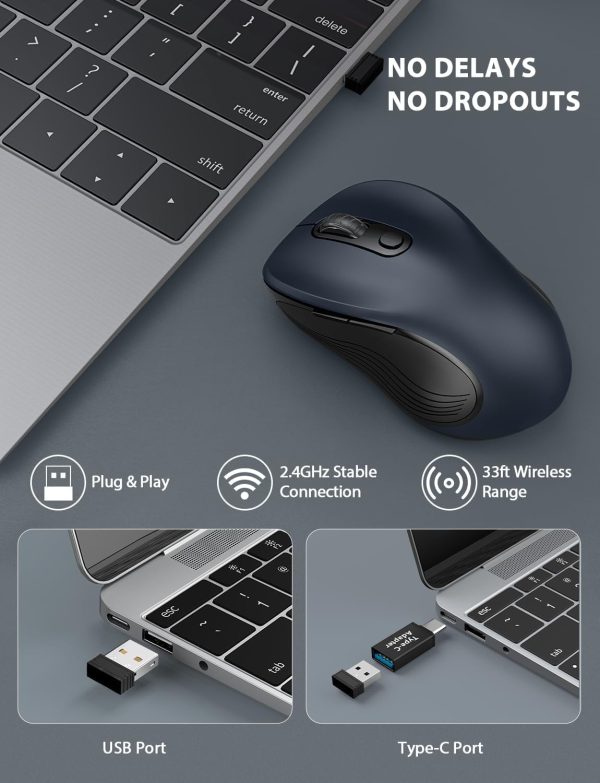 Trueque Wireless Mouse for Laptop, 2.4GHz Ergonomic Computer Mouse with Back & Forward Buttons, 3 Levels Tracking Speed, 6 Buttons, Optical USB Cordless Mice for Windows Chromebook MacBook PC (Gray) - Image 2