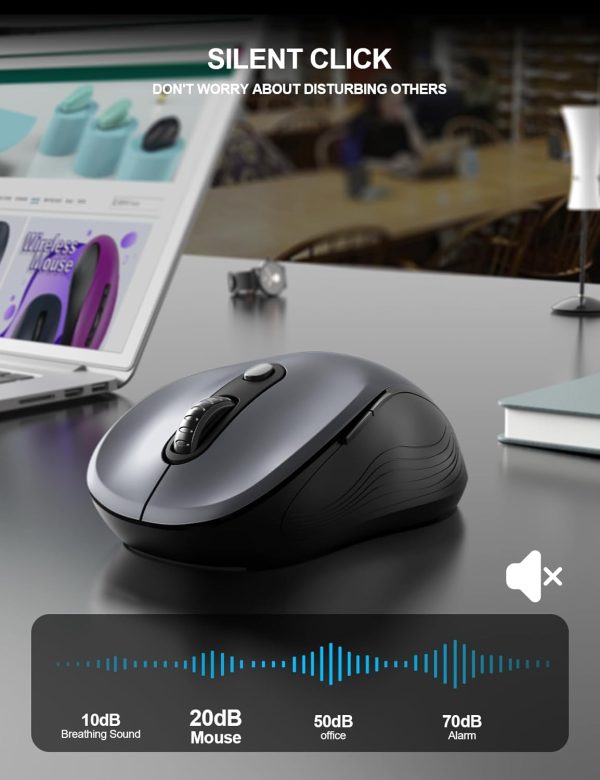 Trueque Wireless Mouse for Laptop, 2.4GHz Ergonomic Computer Mouse with Back & Forward Buttons, 3 Levels Tracking Speed, 6 Buttons, Optical USB Cordless Mice for Windows Chromebook MacBook PC (Gray) - Image 3