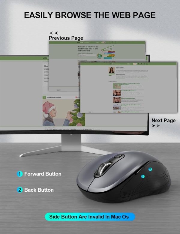 Trueque Wireless Mouse for Laptop, 2.4GHz Ergonomic Computer Mouse with Back & Forward Buttons, 3 Levels Tracking Speed, 6 Buttons, Optical USB Cordless Mice for Windows Chromebook MacBook PC (Gray) - Image 7