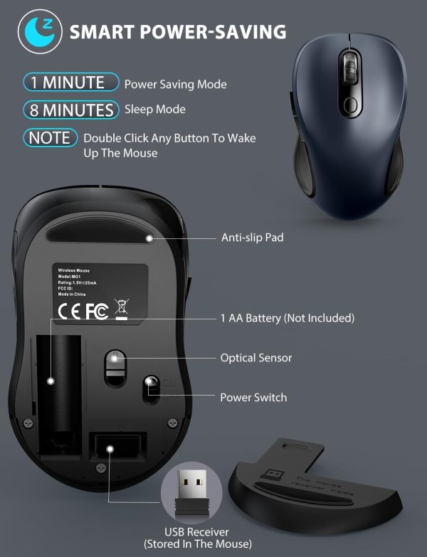 Trueque Wireless Mouse for Laptop, 2.4GHz Ergonomic Computer Mouse with Back & Forward Buttons, 3 Levels Tracking Speed, 6 Buttons, Optical USB Cordless Mice for Windows Chromebook MacBook PC (Gray) - Image 9