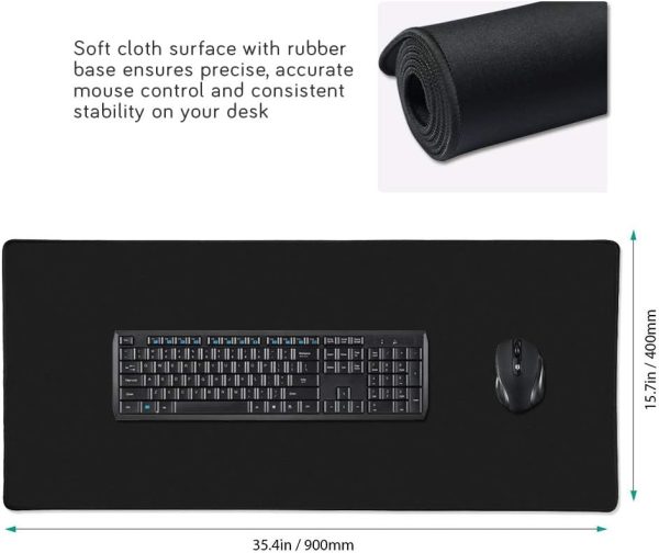 XXL Professional Large Mouse Pad & Computer Game Mouse Mat (35.4x15.7x0.12IN, 90x40 Black) - Image 2